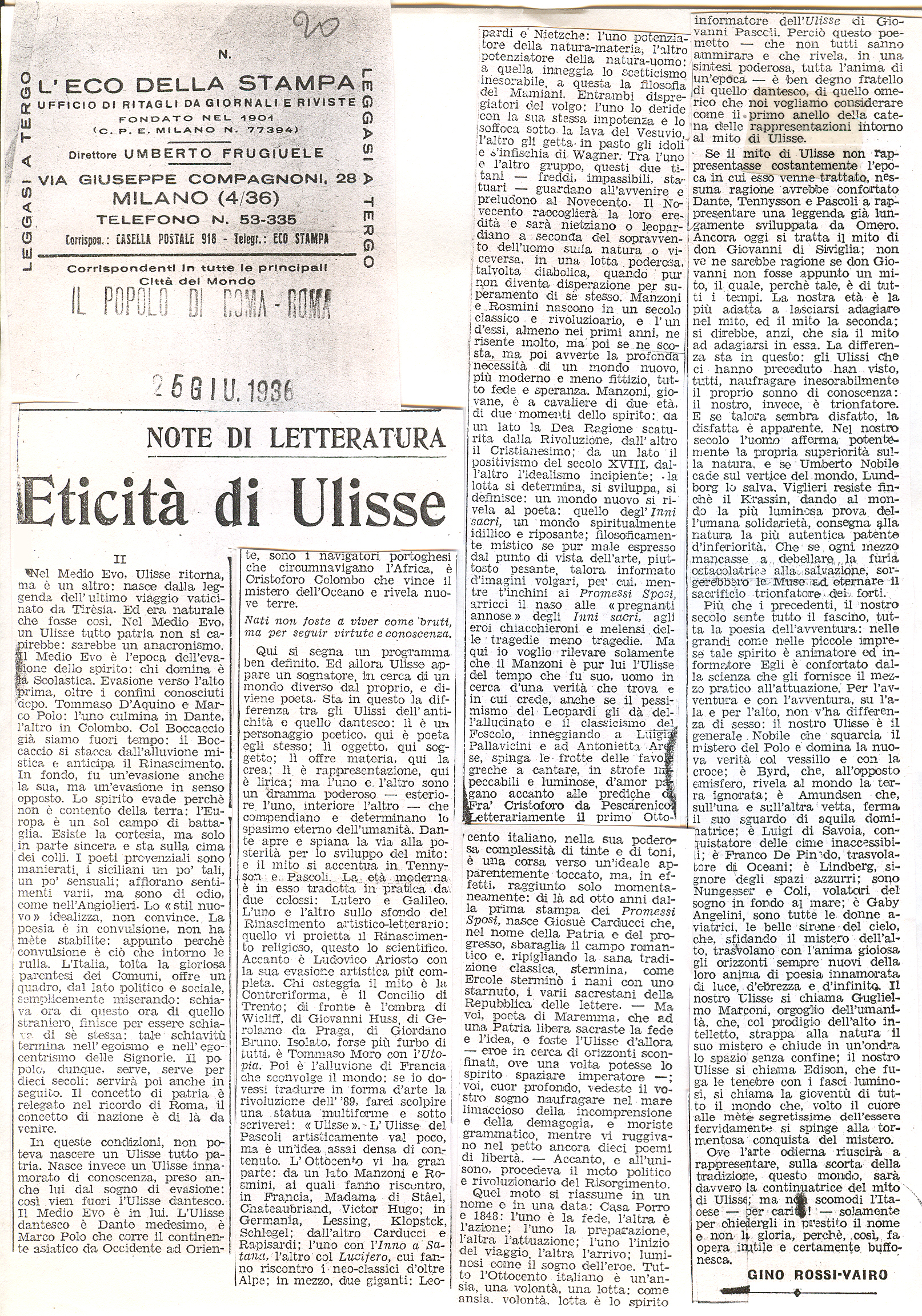 Foto Articolo del Saggio su Ulisse